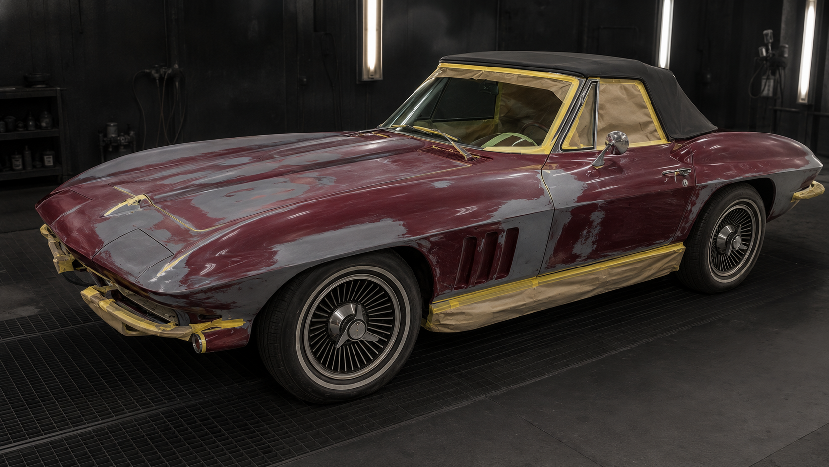 Oldtimer während der professionellen Lackvorbereitung